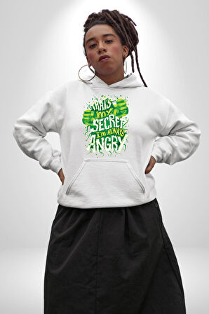 Bu Benim Sırrım Her Zaman Kızgınım Kadın Erkek  Beyaz Kapüşonlu Sweatshirt Hoodie