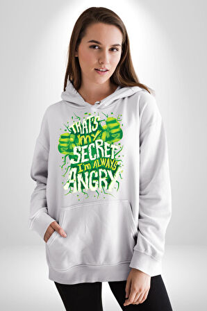 Bu Benim Sırrım Her Zaman Kızgınım Kadın Erkek  Beyaz Kapüşonlu Sweatshirt Hoodie