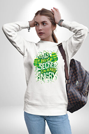 Bu Benim Sırrım Her Zaman Kızgınım Kadın Erkek Beyaz Sweatshirt 