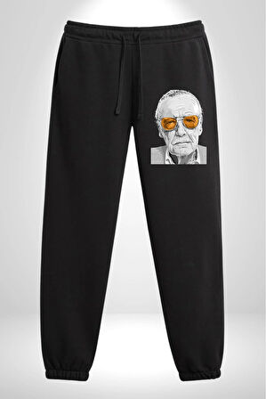 Stan Lee 3 İplik Erkek Baskılı Siyah Eşofman Altı