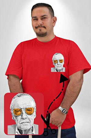 Stan Lee Kırmızı Büyük Beden Kadın Basic Minimal Baskılı Tişört