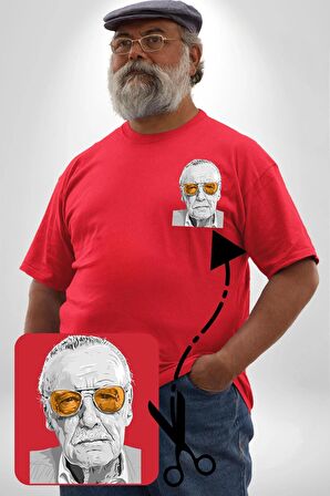 Stan Lee Kırmızı Büyük Beden Kadın Basic Minimal Baskılı Tişört