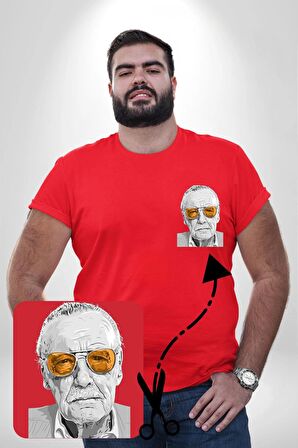 Stan Lee Kırmızı Büyük Beden Kadın Basic Minimal Baskılı Tişört