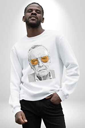 Stan Lee Kadın Erkek Beyaz Sweatshirt 