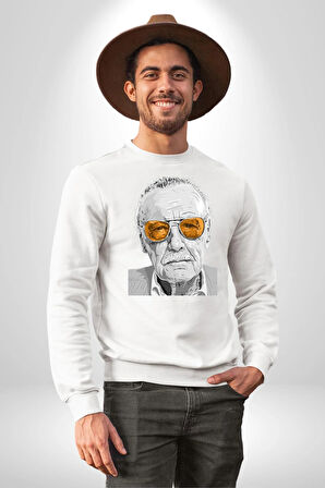 Stan Lee Kadın Erkek Beyaz Sweatshirt 