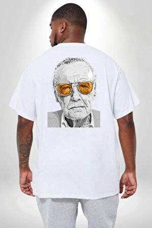 Stan Lee Büyük Beden Beyaz Tişört Kadın Erkek Ünisex Sırt Baskılı