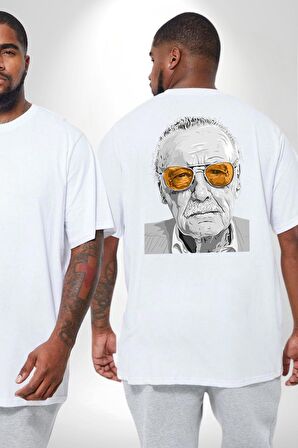 Stan Lee Büyük Beden Beyaz Tişört Kadın Erkek Ünisex Sırt Baskılı