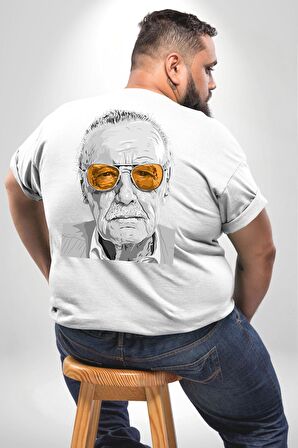 Stan Lee Büyük Beden Beyaz Tişört Kadın Erkek Ünisex Sırt Baskılı