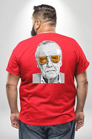 Stan Lee Büyük Beden Kırmızı Tişört Kadın Erkek Ünisex Sırt Baskılı