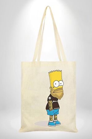 Simpson Metalica Bart Rock 35X40 Kadın Erkek Çocuk Ekru Ham Bez Çanta