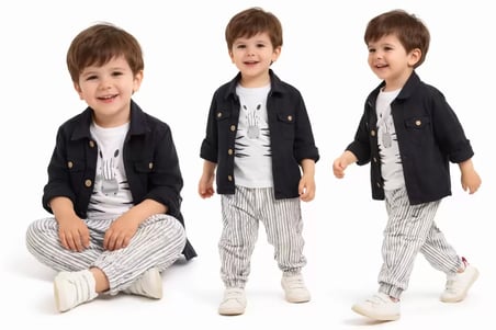 Northcity 2-6 Yaş Müslin Gömlekli Tişörtlü 3lü Çocuk Takımı - Antialerjik ve Rahat Kumaş