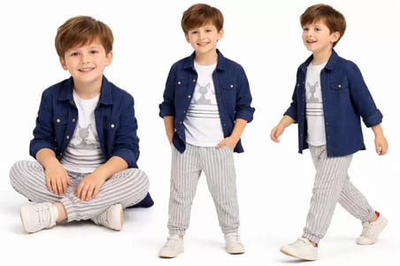 Northcity 2-6 Yaş Müslin Gömlekli Tişörtlü 3lü Çocuk Takımı