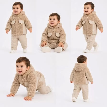 Northcity Antialerjik 6/24 Ay Deri Detaylı Kuzu Bebek Ceketli Takımı - Güvenli ve Rahat
