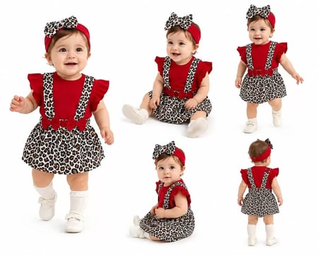 Northcity 3/12 Ay Bandanalı Zıbınlı Leopar Salopet Bebek Takımı - Anti-Allerjik ve Güvenli