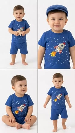 Northcity 6/24 Ay Roket Baskılı 2li Bebek Takımı - Anti Alerjik, Çıtçıtsız ve Güvenli