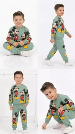 Northcity Antialerjik Pamuklu Pyjama Takımı - 2-5 Yaş Fare Baskılı Çocuk Takımı