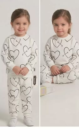 Northcity 2-3-4-5 Yaş Kalp Baskılı Penye Çocuk Takımı - Cilt Dostu Antialerjik Bebek Giyimi