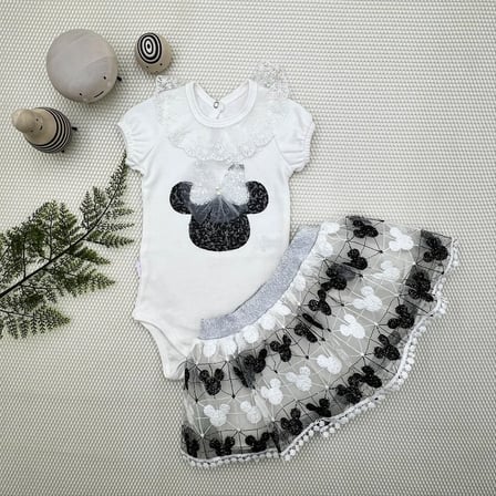 Northcity 1-2 Yaş Payetli Mickey Nakışlı Kısa Kollu Brode Etekli 2li Kız Bebek Takımı - Northcity