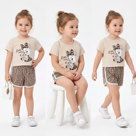 Northcity 1/4 Yaş Leopar Tavşan Baskılı Çocuk Takımı - Anti-Allerjik ve Güvenli Bebek Giyimi