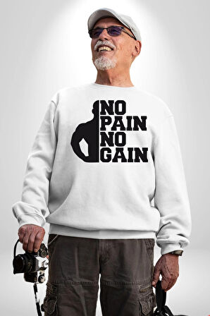 GYM Spor Sever Salon Vucut Geliştirme Emeksiz Olmaz  Kadın Erkek Beyaz Sweatshirt 