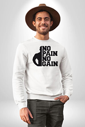 GYM Spor Sever Salon Vucut Geliştirme Emeksiz Olmaz  Kadın Erkek Beyaz Sweatshirt 