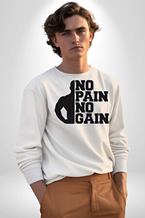 GYM Spor Sever Salon Vucut Geliştirme Emeksiz Olmaz  Kadın Erkek Beyaz Sweatshirt 
