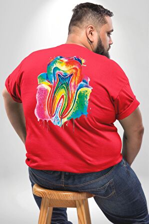 Diş Doktoru Diş Anatomisi Özel Tasarım Büyük Beden Kırmızı Tişört Kadın Erkek Ünisex Sırt Baskılı