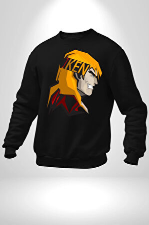 Street Fighter Ken Masters Kareteci Kadın Erkek Siyah Sweatshirt 