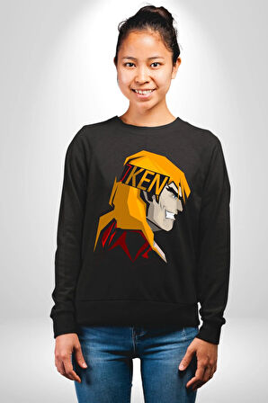 Street Fighter Ken Masters Kareteci Kadın Erkek Siyah Sweatshirt 