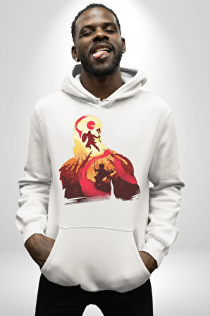 God Of War Kratos Oyun Kadın Erkek  Beyaz Kapüşonlu Sweatshirt Hoodie