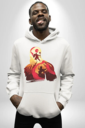 God Of War Kratos Oyun Kadın Erkek  Beyaz Kapüşonlu Sweatshirt Hoodie