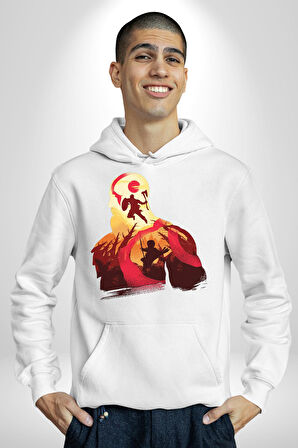 God Of War Kratos Oyun Kadın Erkek  Beyaz Kapüşonlu Sweatshirt Hoodie