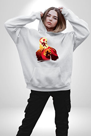 God Of War Kratos Oyun Kadın Erkek  Beyaz Kapüşonlu Sweatshirt Hoodie
