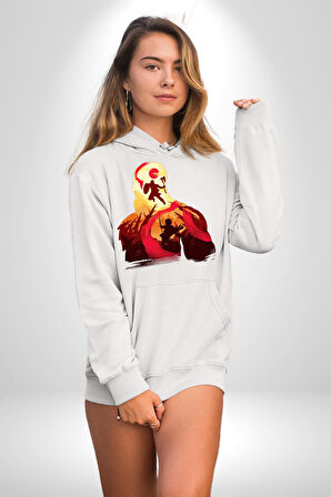 God Of War Kratos Oyun Kadın Erkek  Beyaz Kapüşonlu Sweatshirt Hoodie