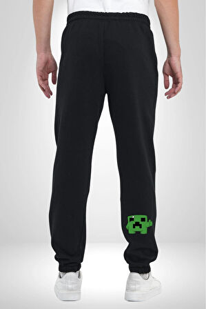 Minecraft Creeper 3 İplik Erkek Baskılı Siyah Eşofman Altı