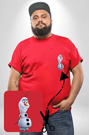 Olaf Karlar Ülkesi Kırmızı Büyük Beden Kadın Basic Minimal Baskılı Tişört