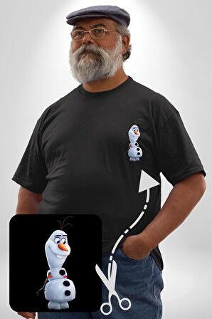 Olaf Karlar Ülkesi Siyah Büyük Beden Kadın Basic Minimal Baskılı Tişört