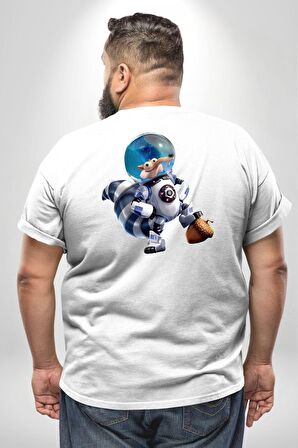Buz Devri Scrat Astronot Büyük Beden Beyaz Tişört Kadın Erkek Ünisex Sırt Baskılı