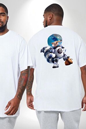 Buz Devri Scrat Astronot Büyük Beden Beyaz Tişört Kadın Erkek Ünisex Sırt Baskılı