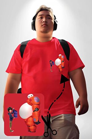 Süper Kahraman Big Hero Kırmızı Büyük Beden Kadın Basic Minimal Baskılı Tişört
