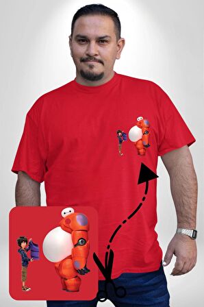 Süper Kahraman Big Hero Kırmızı Büyük Beden Kadın Basic Minimal Baskılı Tişört