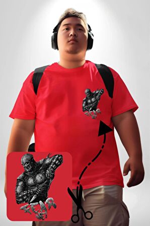 Mortal Kombat Benden Kork Kırmızı Büyük Beden Kadın Basic Minimal Baskılı Tişört