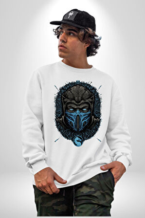 Mortal Kombat Sub-Zero  Kadın Erkek Beyaz Sweatshirt 