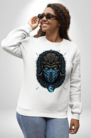 Mortal Kombat Sub-Zero  Kadın Erkek Beyaz Sweatshirt 