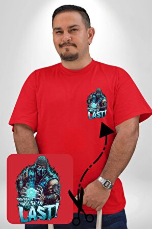 Sub Zero Mortal Kombat Bu Kavga Senin Sonun Olacak Kırmızı Büyük Beden Kadın Basic Minimal Baskılı Tişört