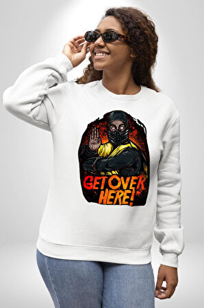 Mortal Kombat Scorpion Buraya Gel Kadın Erkek Beyaz Sweatshirt 