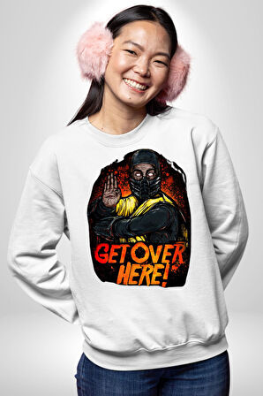 Mortal Kombat Scorpion Buraya Gel Kadın Erkek Beyaz Sweatshirt 