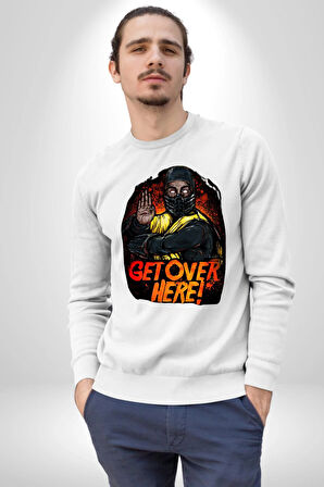 Mortal Kombat Scorpion Buraya Gel Kadın Erkek Beyaz Sweatshirt 