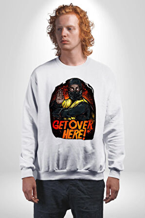 Mortal Kombat Scorpion Buraya Gel Kadın Erkek Beyaz Sweatshirt 