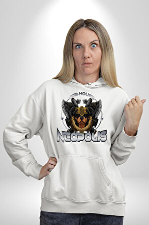 Neopolis Rottweiler Viking Kadın Erkek  Beyaz Kapüşonlu Sweatshirt Hoodie